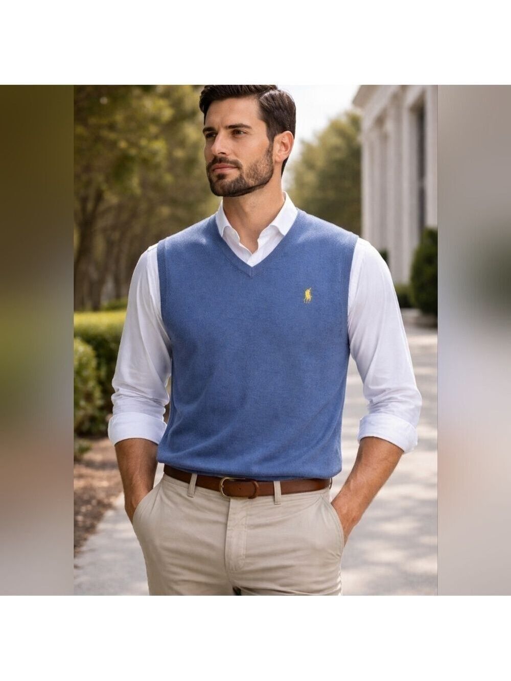 Polo Ralph Lauren Men’s Blue Pima Cotton V-Neck Sweater Vest  New